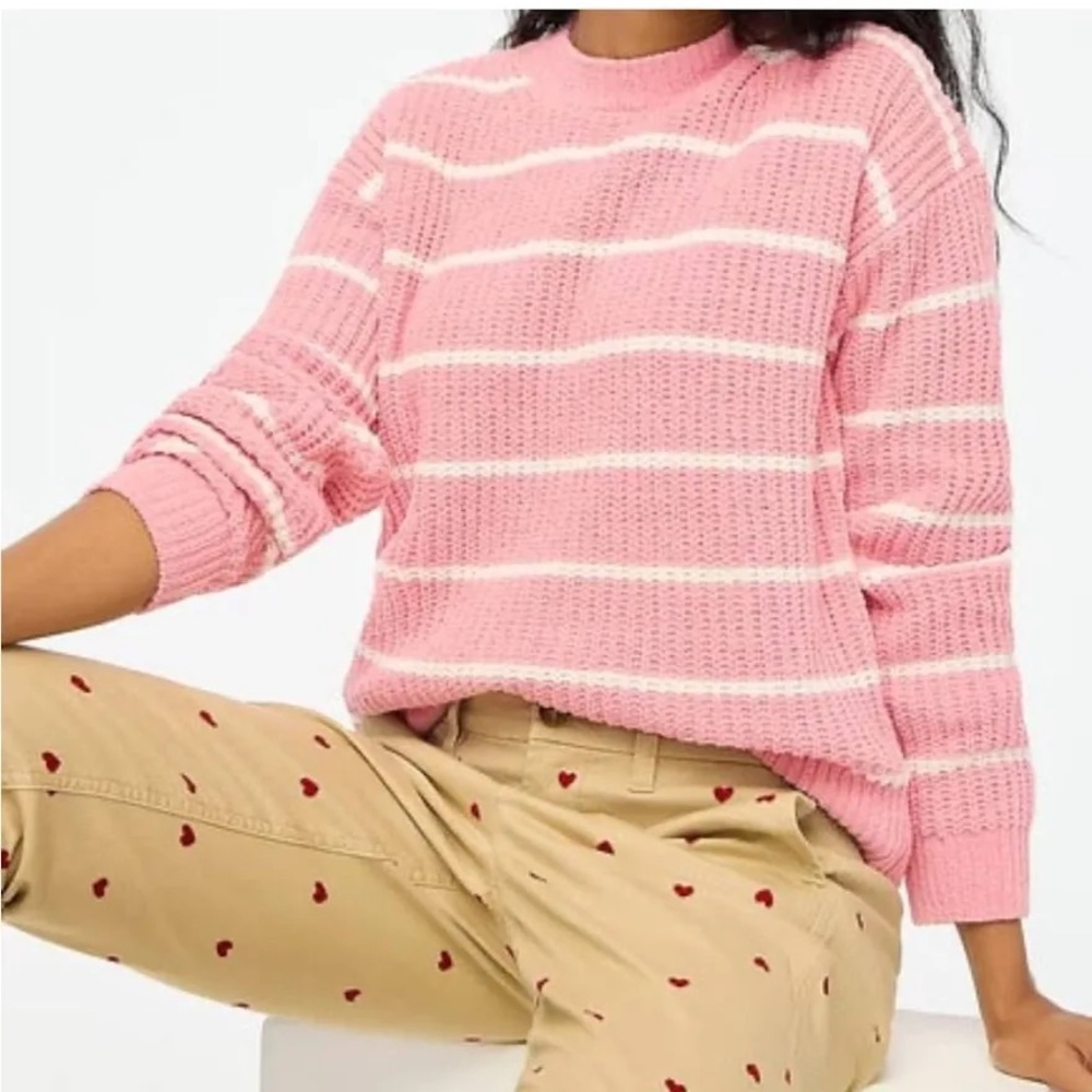 NEW J.Crew Pink and White Chenille Striped Preppy Sweater